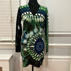 Wool Vibrant Green and Blue Patterned Dress/Top